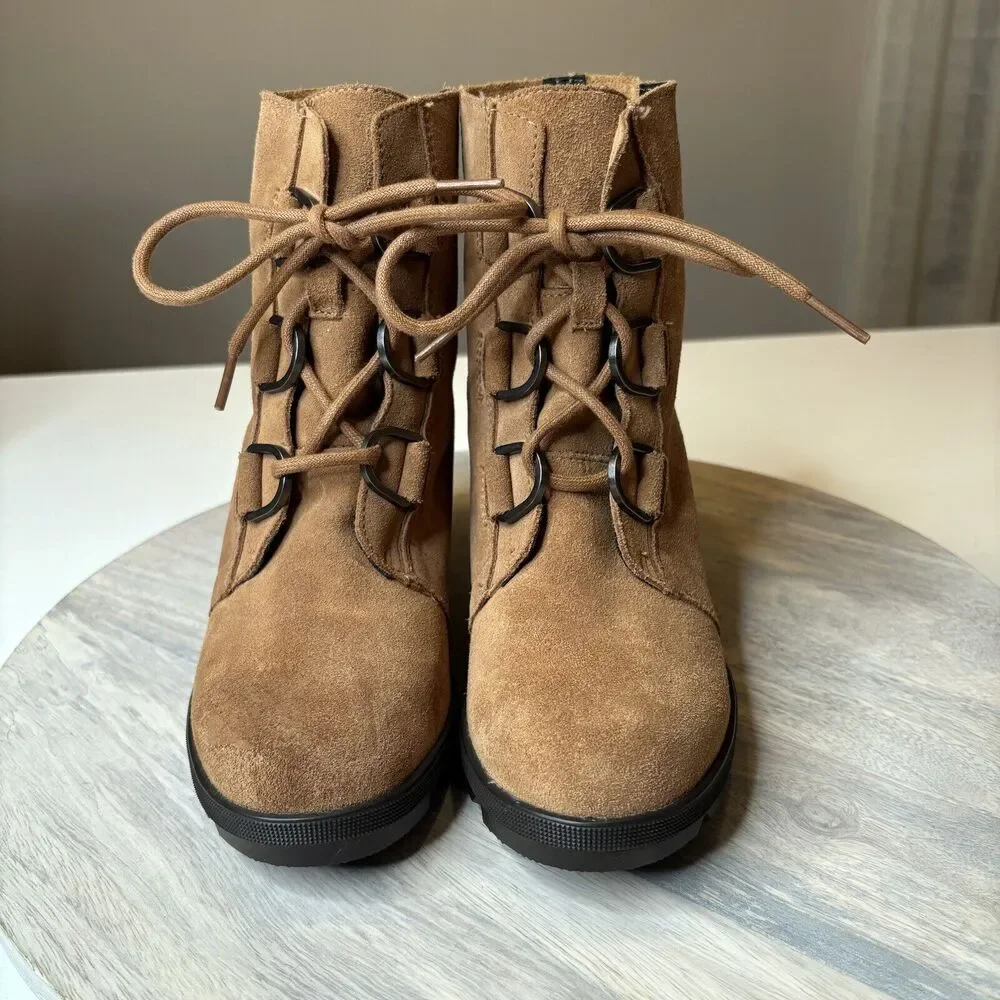 Sorel Women’s Joan of Arctic Hidden Wedge Brown Leather Suede Boots US Size 4‎